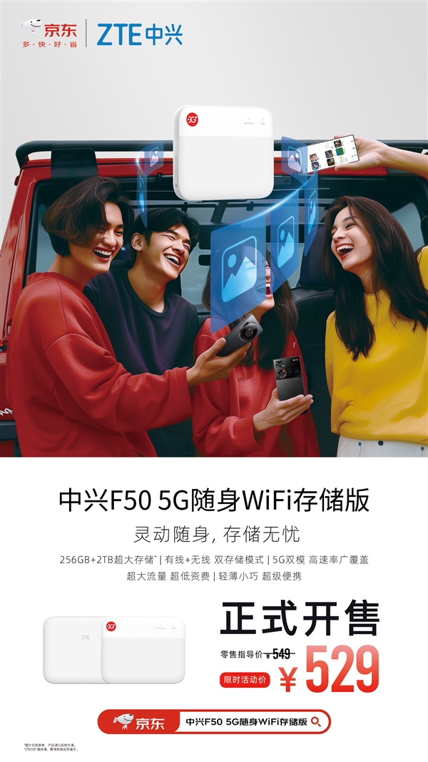 Emc易倍体育：中兴F505G随身WiFi存储版上市：首发5