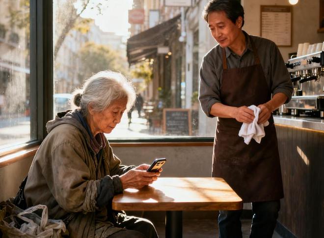 拾荒婆婆连续5年蹭咖啡店WiFi店长从不轰店长住院时她来了